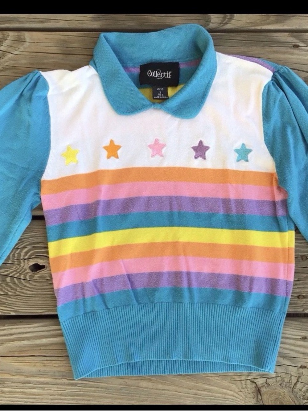 Collectif Kids Pastel Rainbow Stripe Star Polo Sweater Size 6